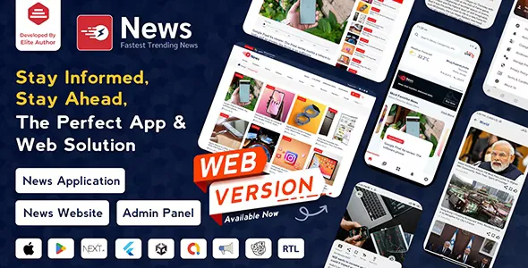 News App and Web  - Flutter News App for Android and IOS App | News Website with Admin Panel