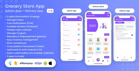 Grocery, Food, E-commerce Single Vendor Store with Admin App and Delivery App