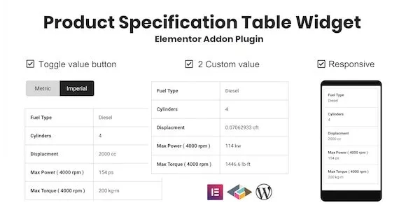 Product Specification Table Widget For Elementor