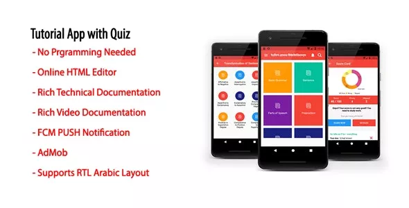 Tutorial App with Quiz  - Native Android Offline Learning App with AdMob & Firebase PUSH Notification