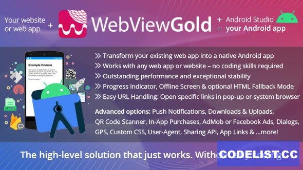 WebViewGold for Android  – WebView URL/HTML to Android app + Push, URL Handling, APIs & much more!