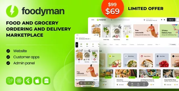 Foodyman - Multi-Restaurant Food and Grocery Ordering and Delivery Marketplace