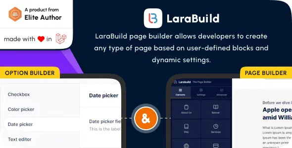 LaraBuild - Laravel Drag and Drop Page Builder and Settings Builder Package