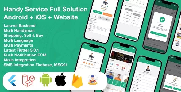 Flutter Handy Service - On-Demand Home Services & Shopping Android+iOS+Website Full Solution Laravel