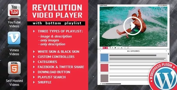 Revolution Video Player with Bottom Playlist - YouTube/Vimeo/Self-Hosted Support