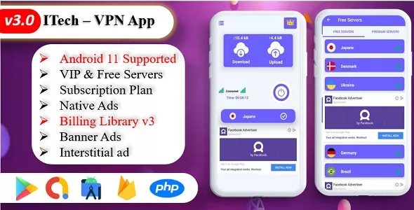 ITech VPN App  - VPN Unblock Proxy, VPN Secure Servers, Admin Panel, Admob Ads