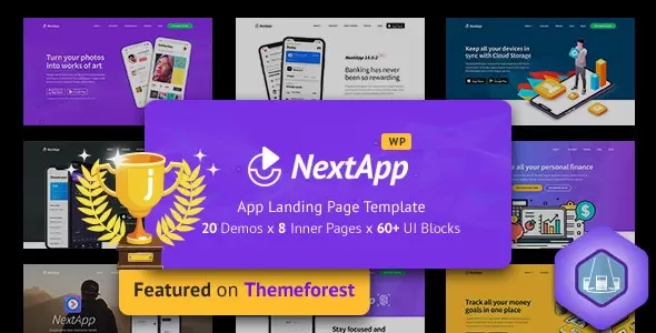 Nextapp - App Landing Page WordPress Theme for Mobile Application Software Design & Development Site