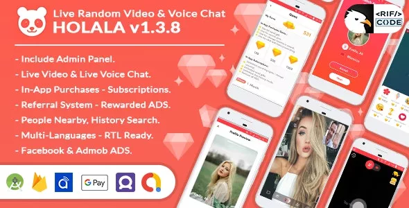 HOLALA - Live Random VideoVoice Call + Admin Panel + Ads + In-App Purchases