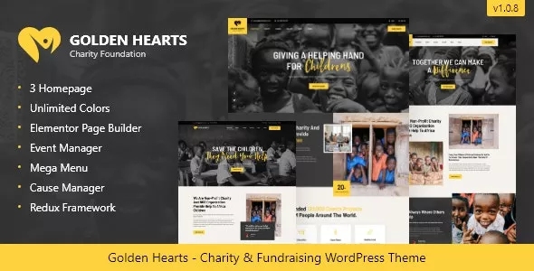 Golden Hearts  - Fundraising & Charity WordPress Theme